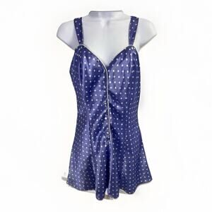 90s Lingerie Cacique Liquid Satin Romper Teddy Lingerie Blue Small VTG 1990s